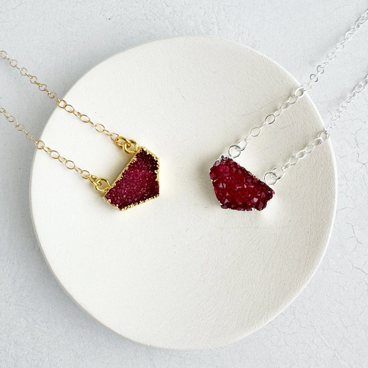 Small Red Druzy Chevron Necklace
