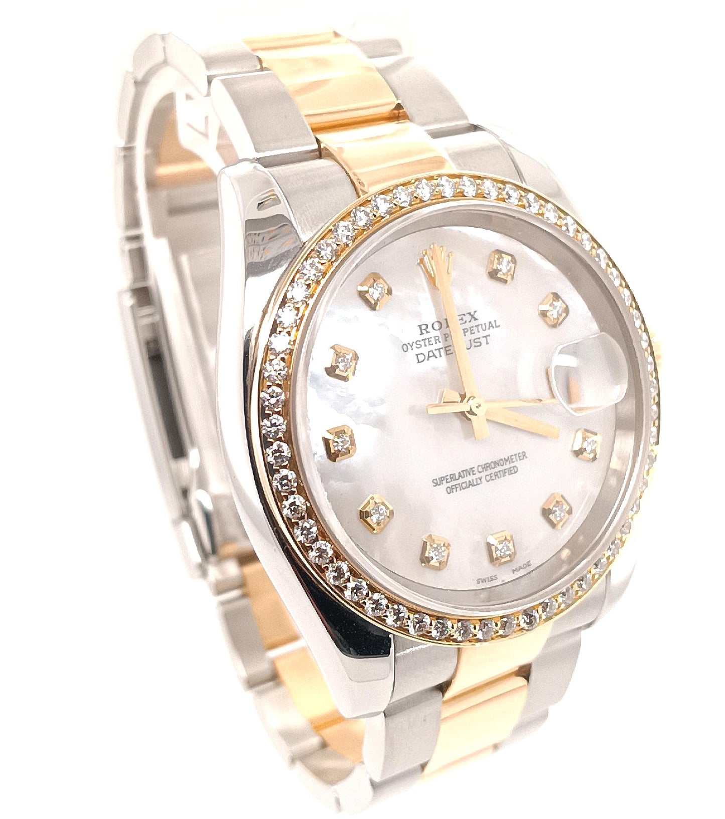 Gent's 18K & Stainless Pre-Owned Rolex with Mother of Pearl Diamond Dial