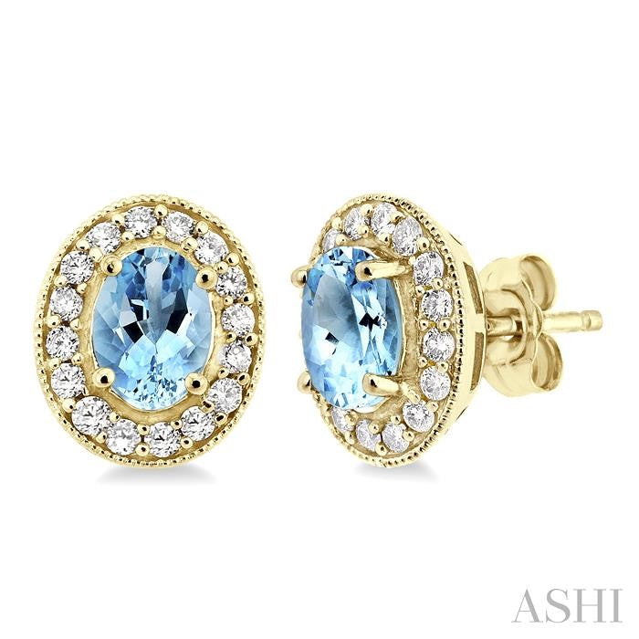 Oval Shape Gemstone & Halo Diamond Earrings