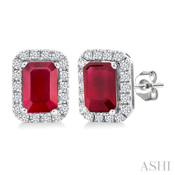 Emerald Shape Gemstone & Halo Diamond Earrings