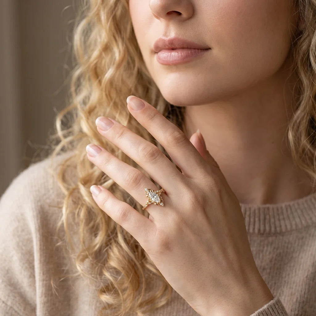 Josephine’s Coronet | 1CT Marquise Diamond Filigree Engagement Ring