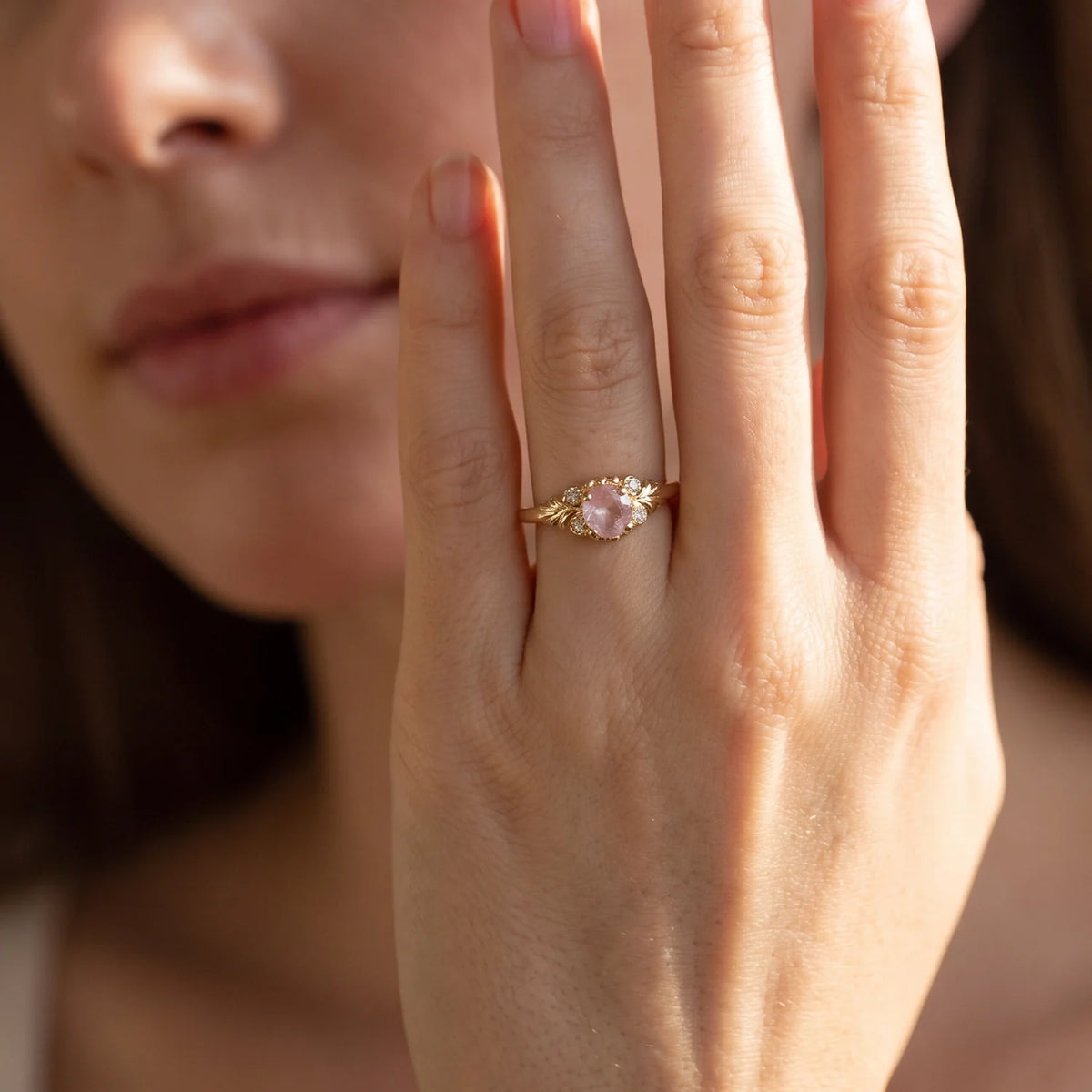 Luna’s Blush | Round Cut Rose Quartz Engagement Ring