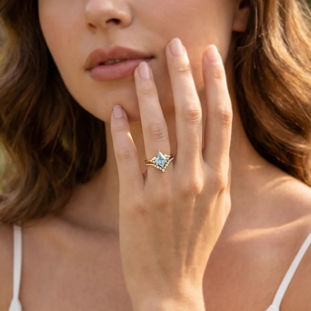 Celia’s Tide | Kite Cut Blue Aquamarine Bridal Set 2pcs
