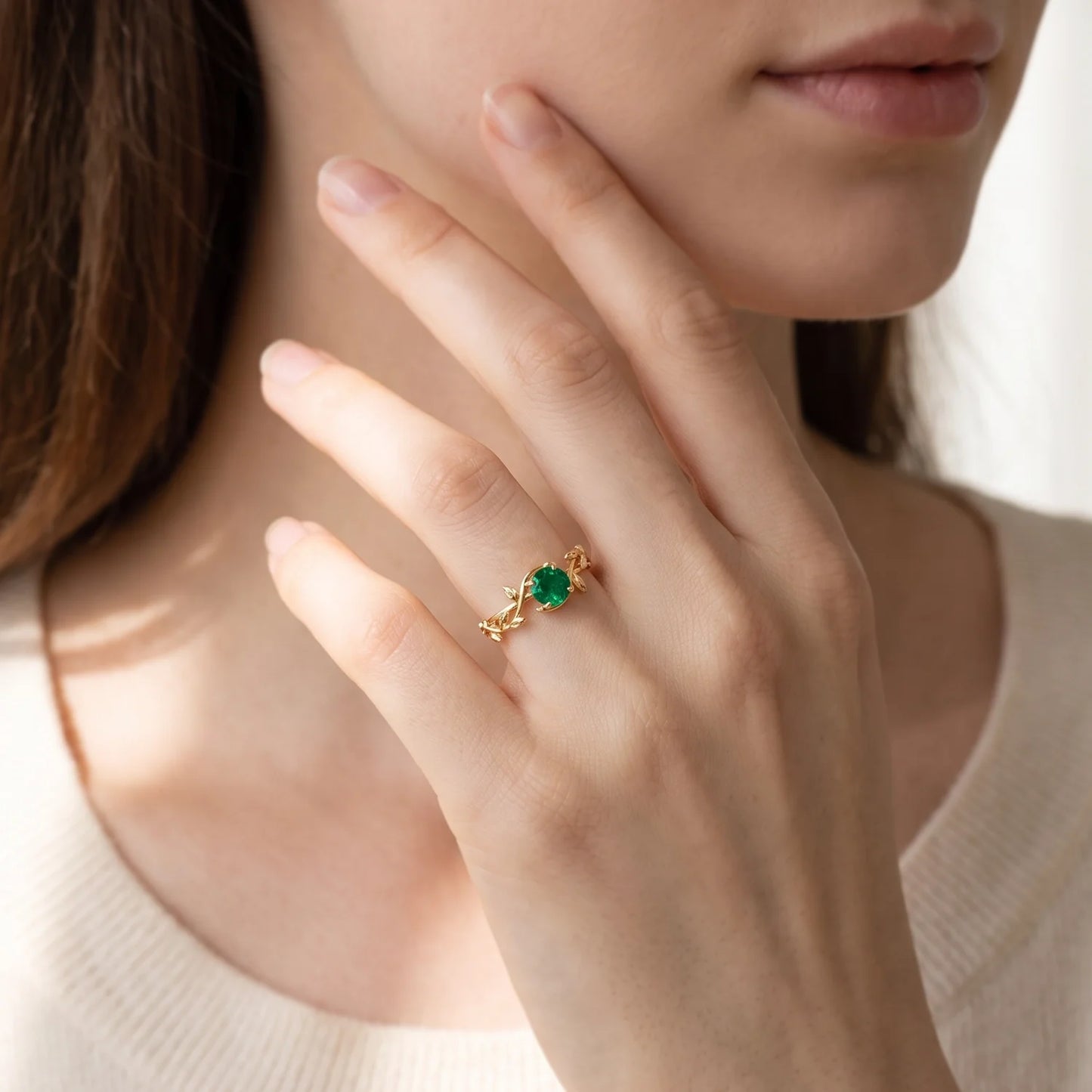 Isadora’s Eden | Round Emerald Foliage Engagement Ring