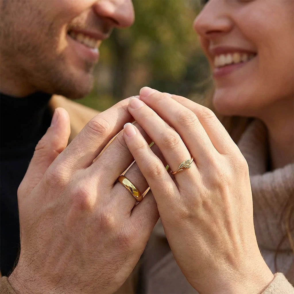 The Minimalist Pair – Classic & Leaf Designs in Polished Wedding Bands