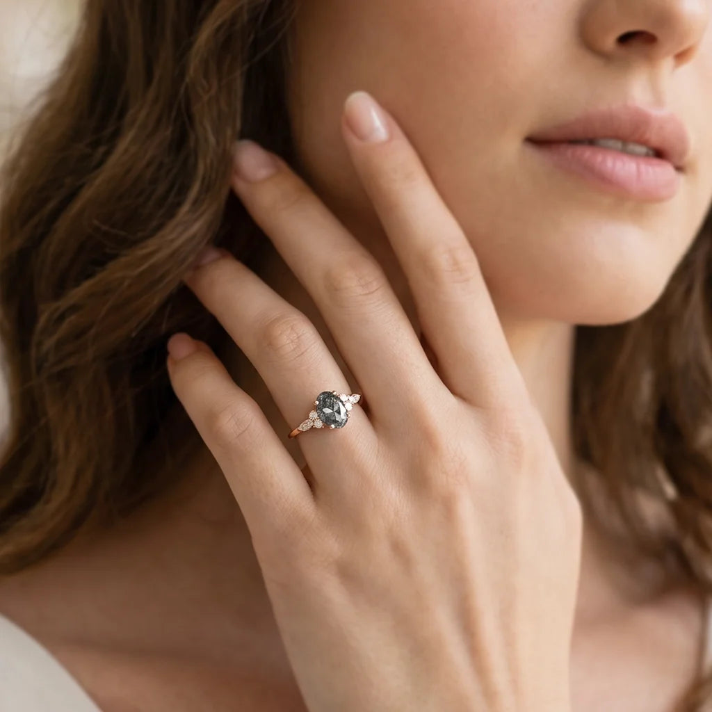 Isadora’s Guard | 1CT Vintage Oval Salt & Pepper Diamond Mixed Engagement Ring