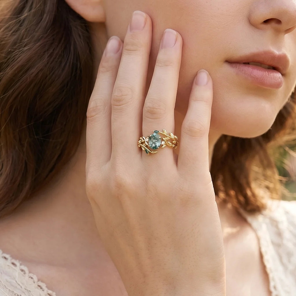 Adela’s Canopy | Moss Agate Leafy Bridal Set 2pcs