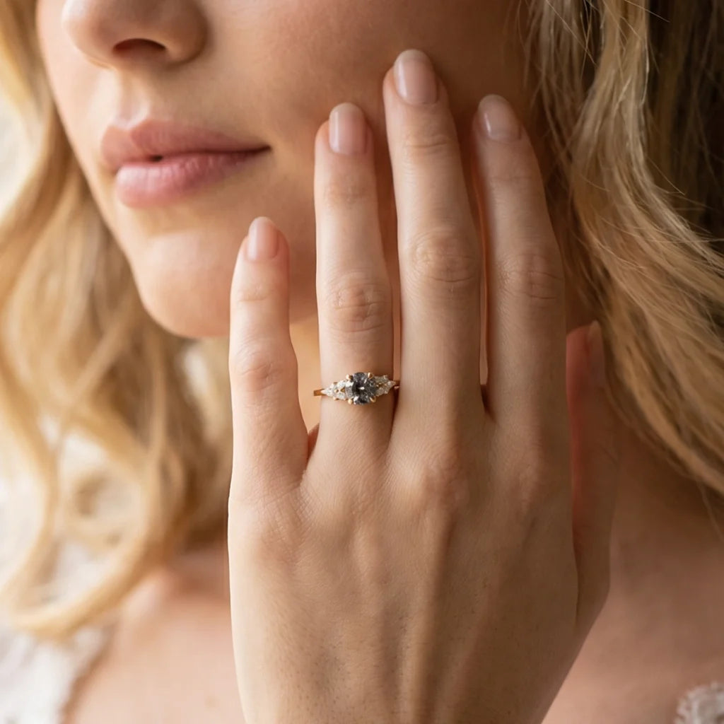 Isadora’s Bloom | 1CT Vintage Round Salt & Pepper Diamond Cluster Engagement Ring