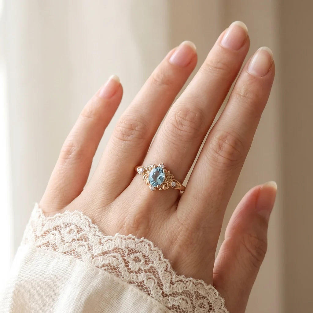 Marina’s Keepsake | Oval Cut Aquamarine Vintage Engagement Ring