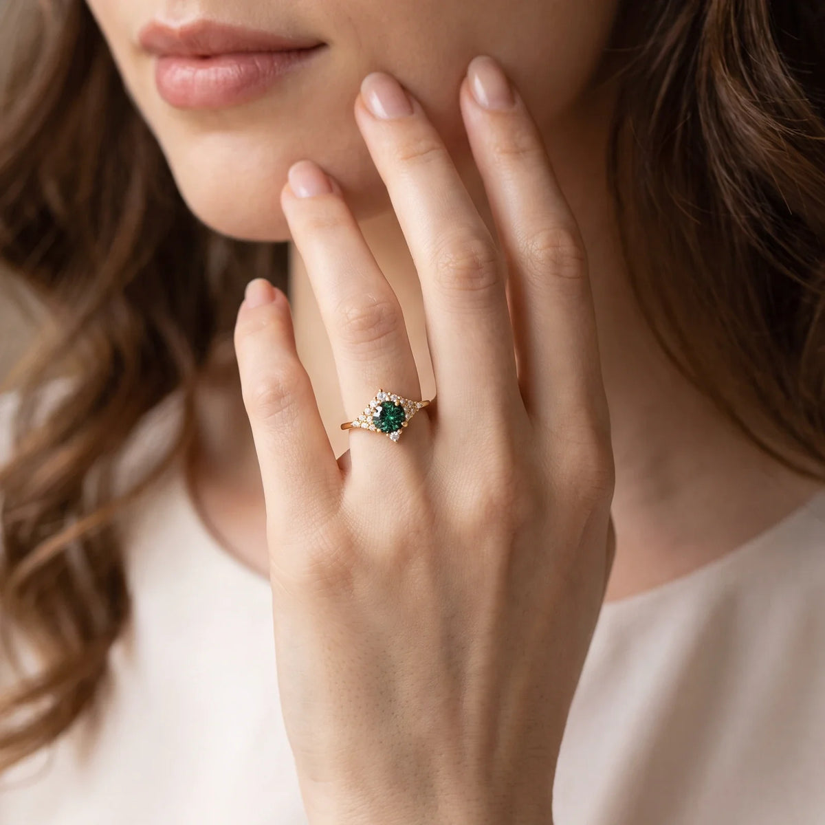 Rosalind‘s Aureole | Round Green Tourmaline Halo Engagement Ring