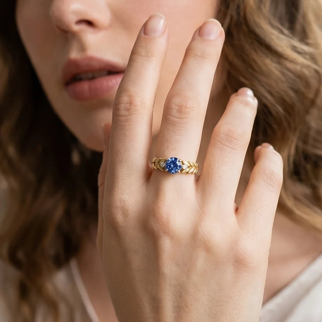 Iris’s Twilight | Round Blue Sapphire Solitaire Engagement Ring