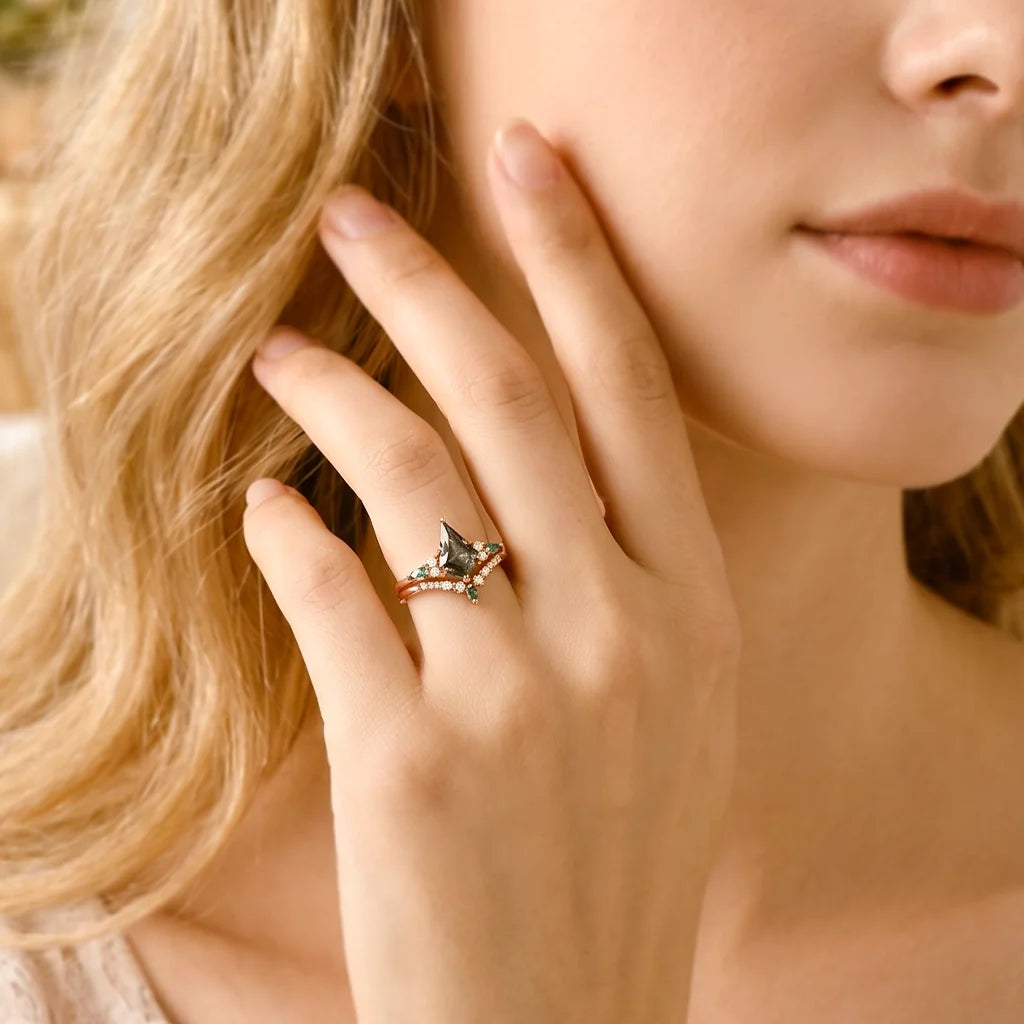 Astrid's Constellation | 1CT Kite Salt & Pepper Diamond Cluster Bridal Set 2pcs