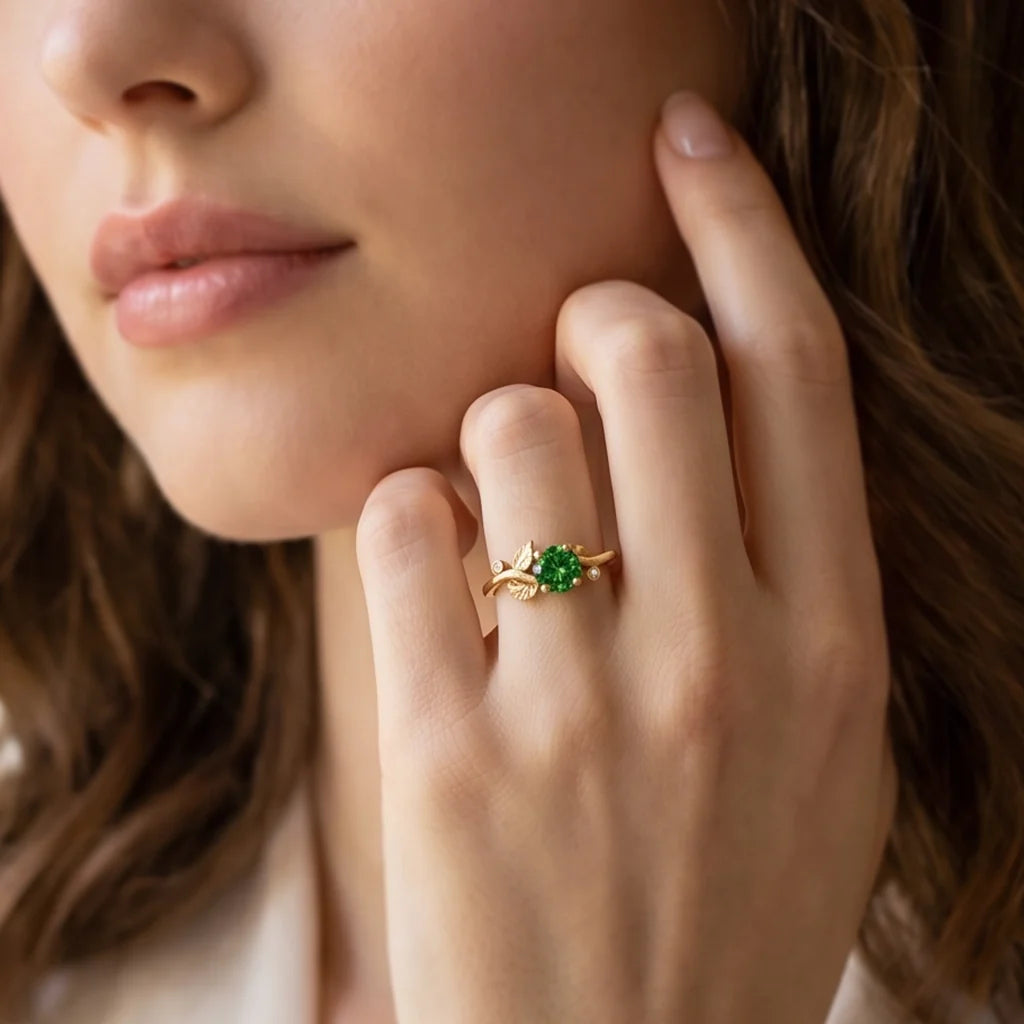 Ariadne’s Twine | Round Natural Emerald & Organic Vine Ring