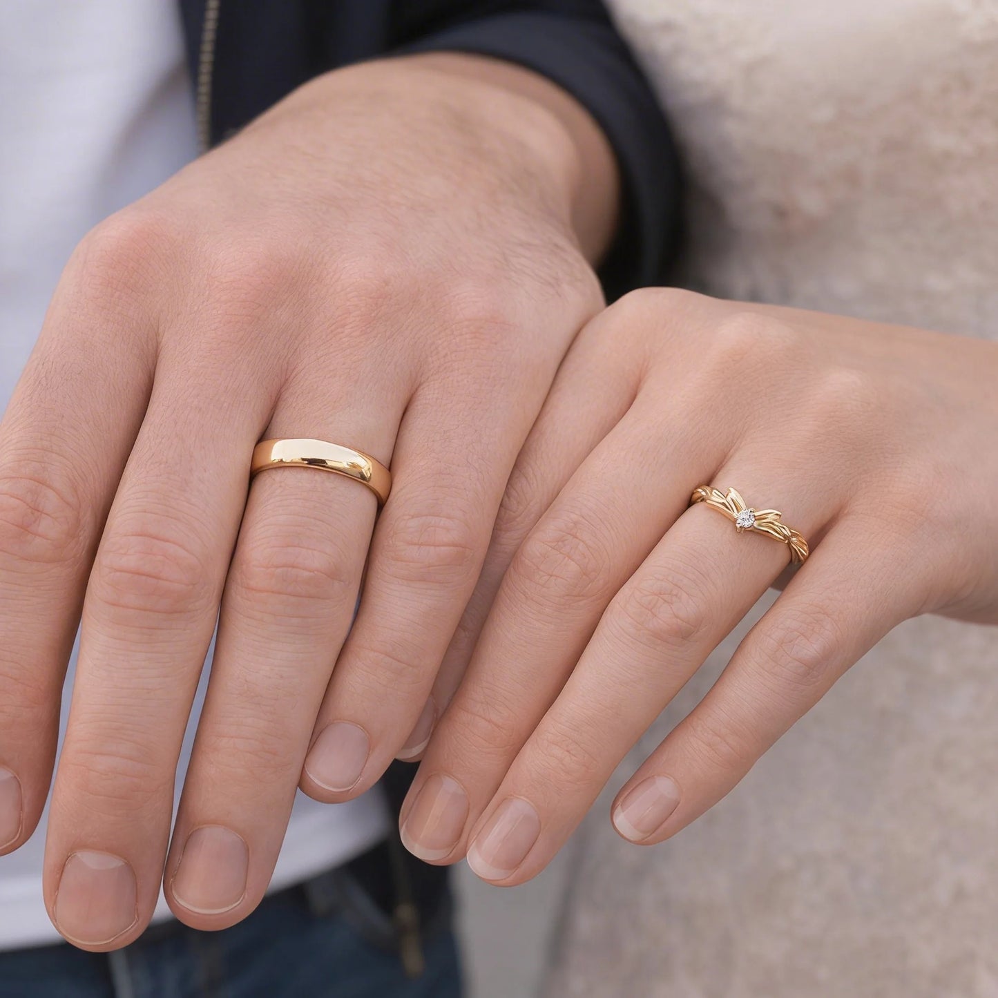 Harmony Duet | Curved Diamond & Classic Band Couple Wedding Set