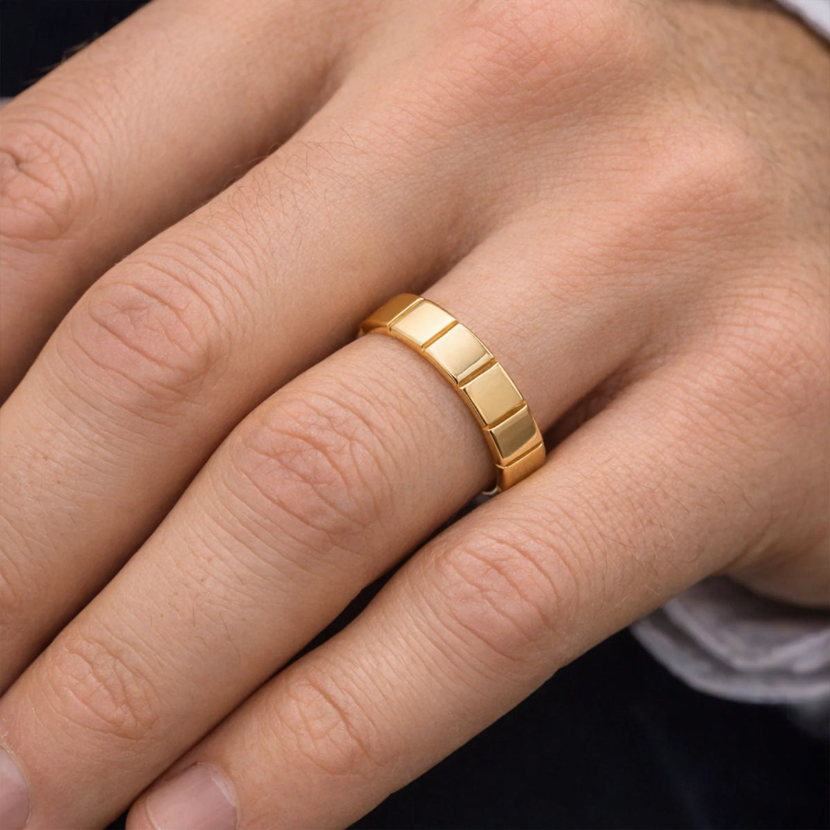 Orion's Keystone | Block-Textured Men's Wedding Band