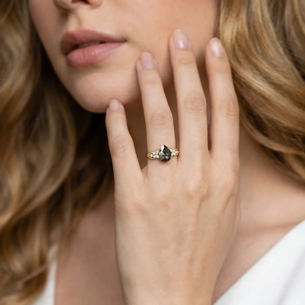 Isadora's Vine | 1CT Pear Salt & Pepper Diamond Engagement Ring
