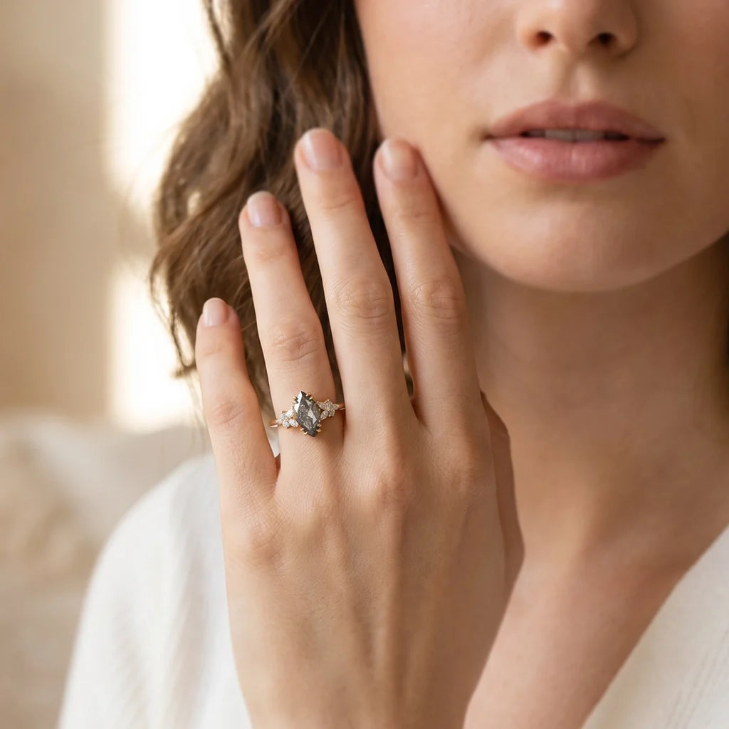 Isadora’s Blossom | 1CT Marquise Salt & Pepper Diamond Engagement Ring