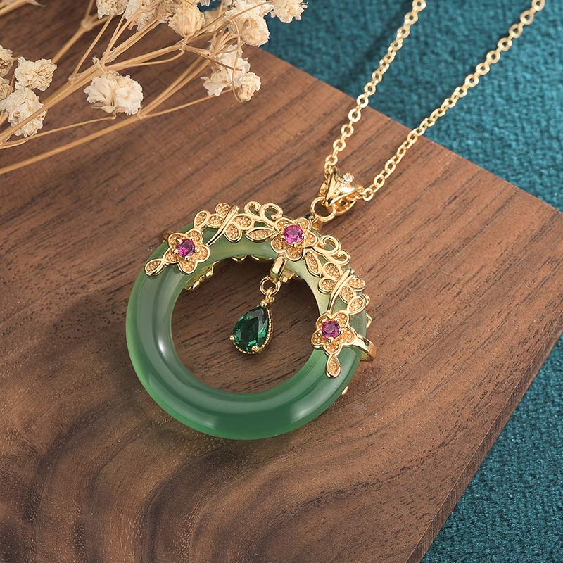 Fortune Jewel Natural Round Cyan Jade Healing Necklace Pendant