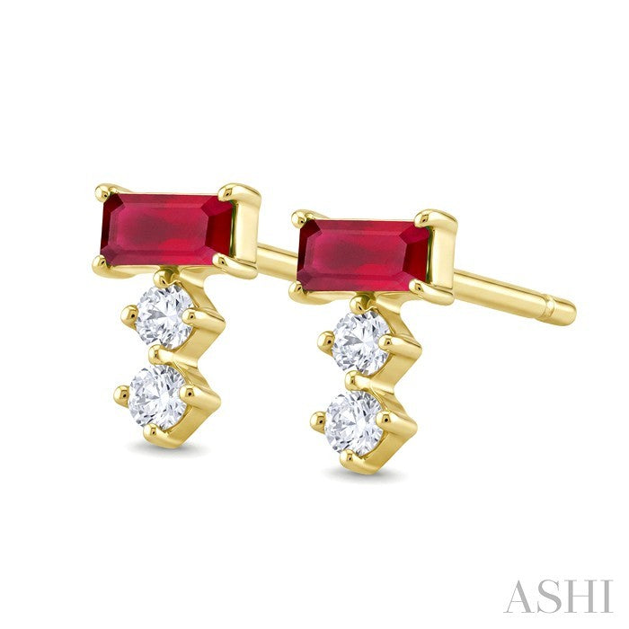Emerald Shape Gemstone & Petite Diamond Earrings