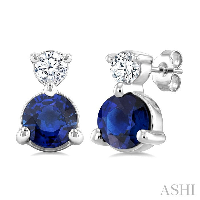 Round Shape Gemstone & Petite Diamond Earrings