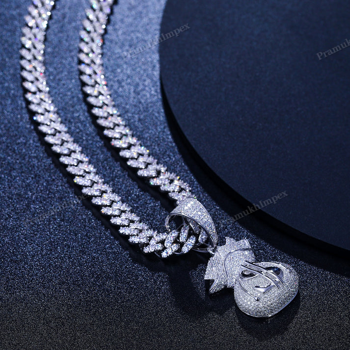 Sterling Silver Moissanite Money Bag Pendant