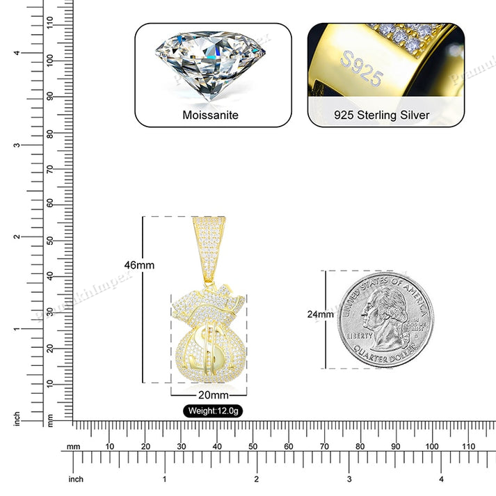 Sterling Silver Moissanite Money Bag Pendant