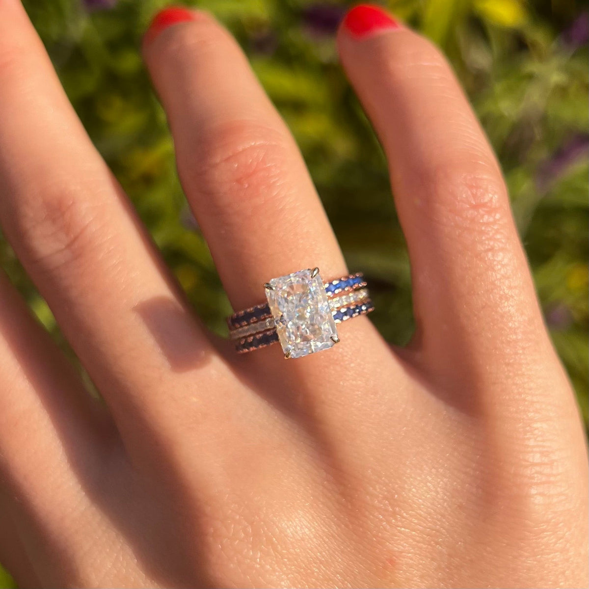 3 Pcs Two Tone Radiant Cut Sterling Silver Bridal Set