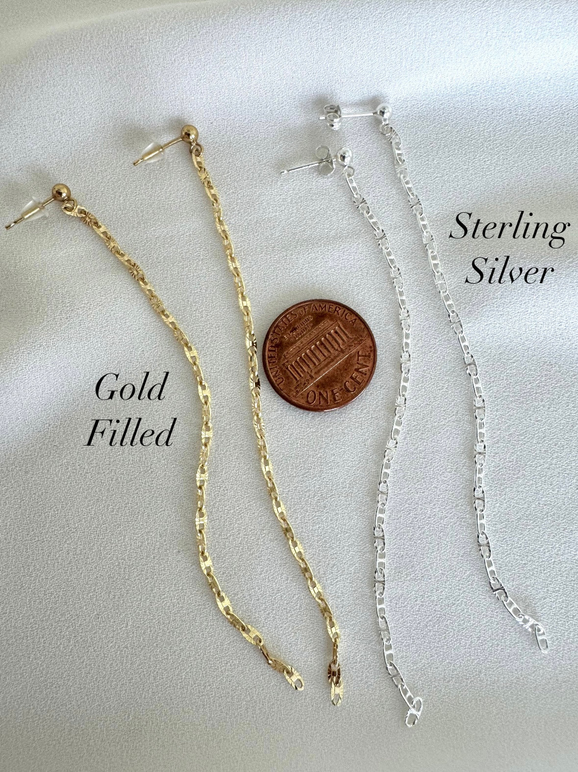 Gold Filled Duster Earrings for Women - Dangly Chain Drop Posts - Waterfall Earrings -