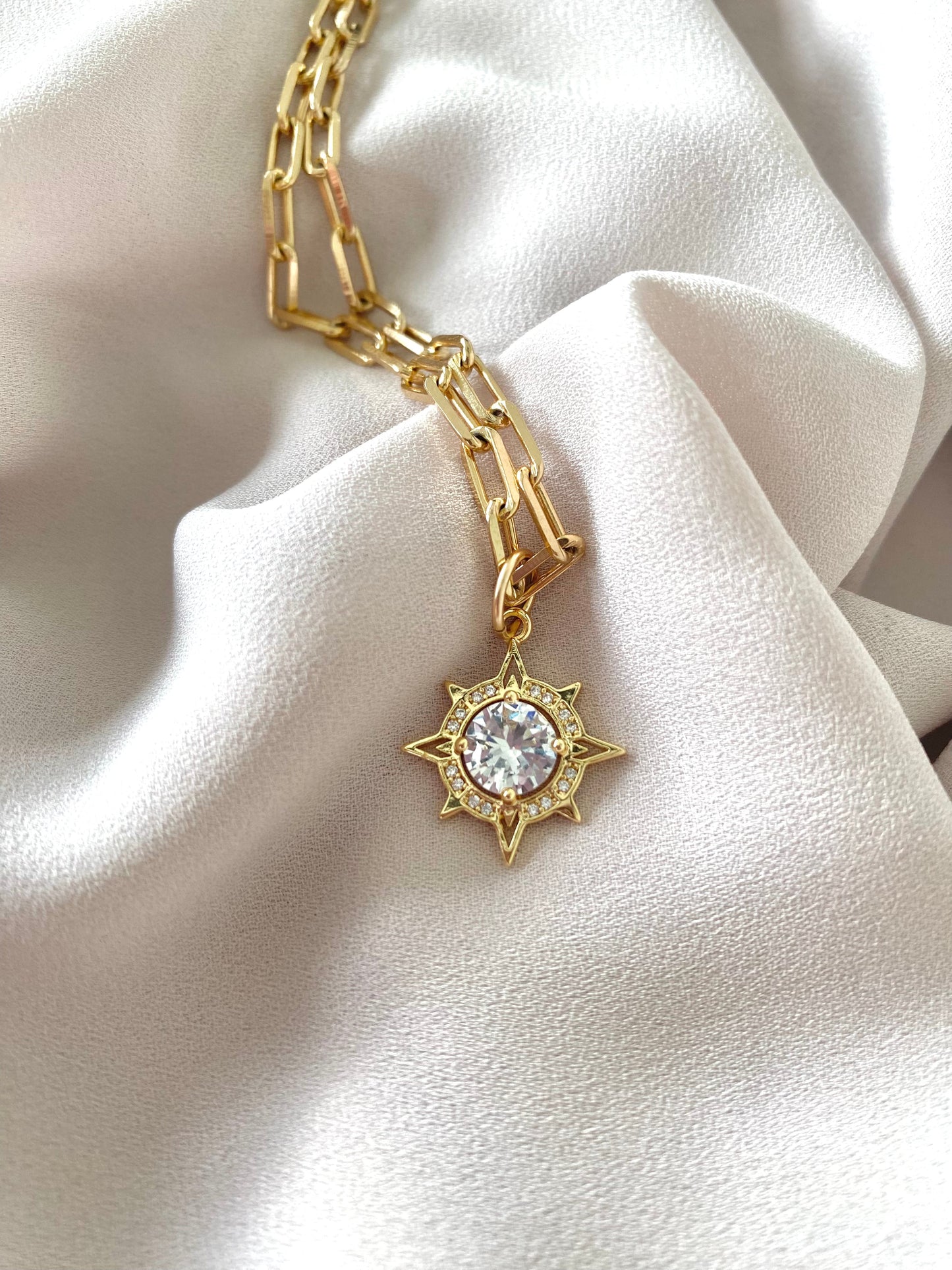 Gold Star Pendant Necklace Gold Filled Paperclip Chain Shiny CZ Micro Pave Necklace Celestial Jewelry Christmas Gift Minimalist Necklaces
