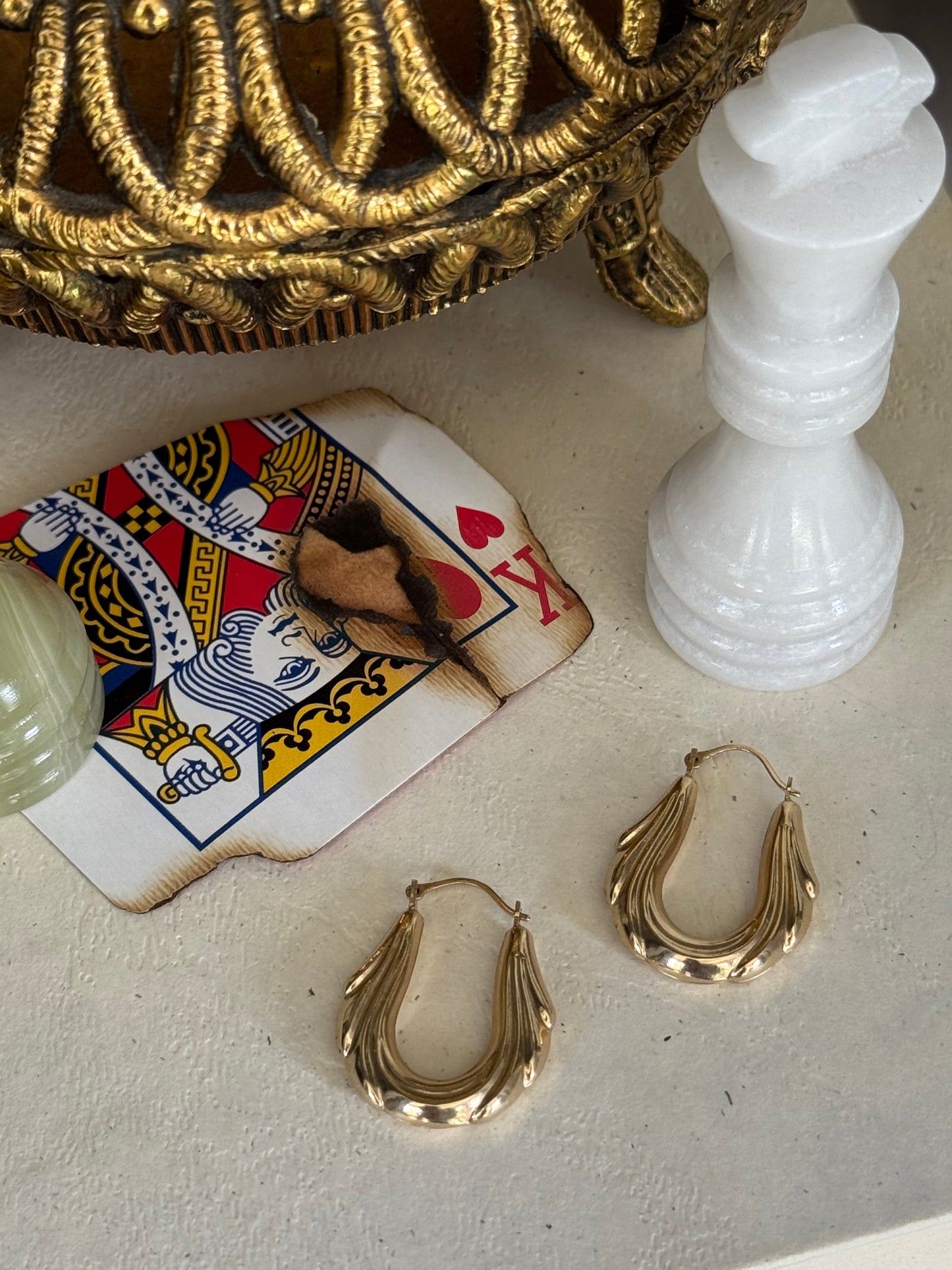 Estate 14k Yellow Gold Puffy Draped Oval Hoop Earrings
