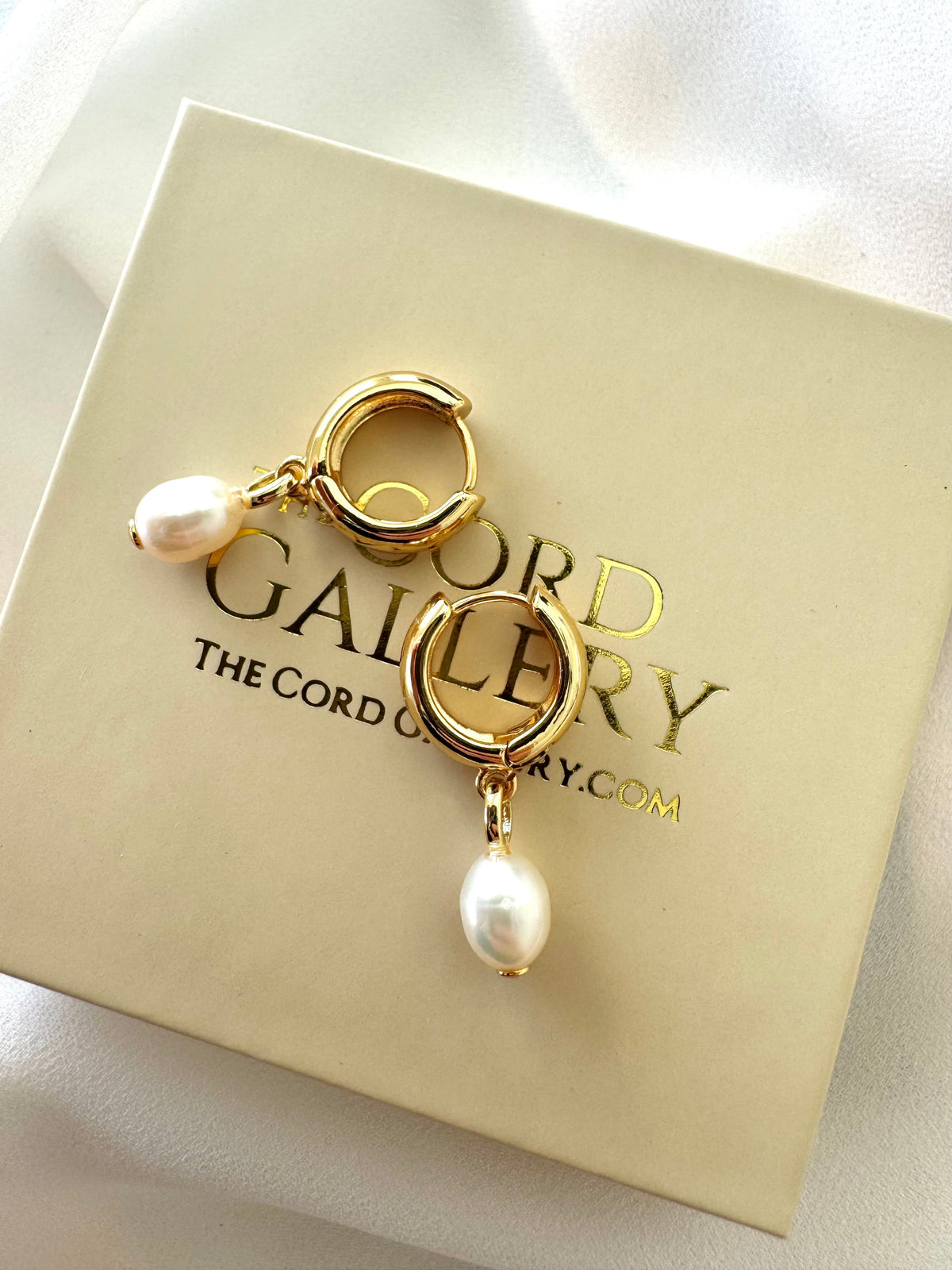 Chunky Gold Filled Hoop Huggies with Pearl Dangle Drops - June Birthstone