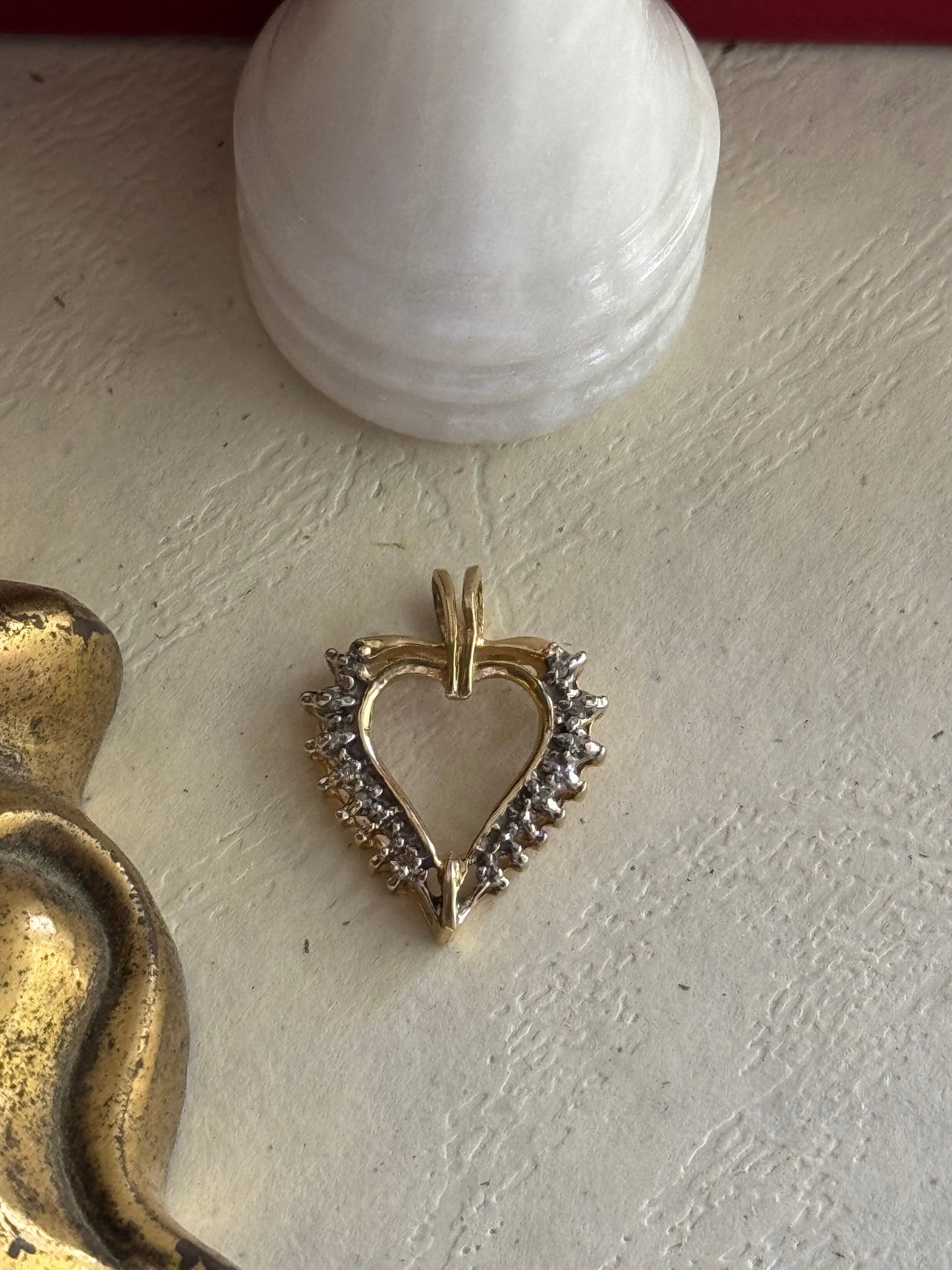Vintage 14k Yellow Gold & Diamond Heart Pendant