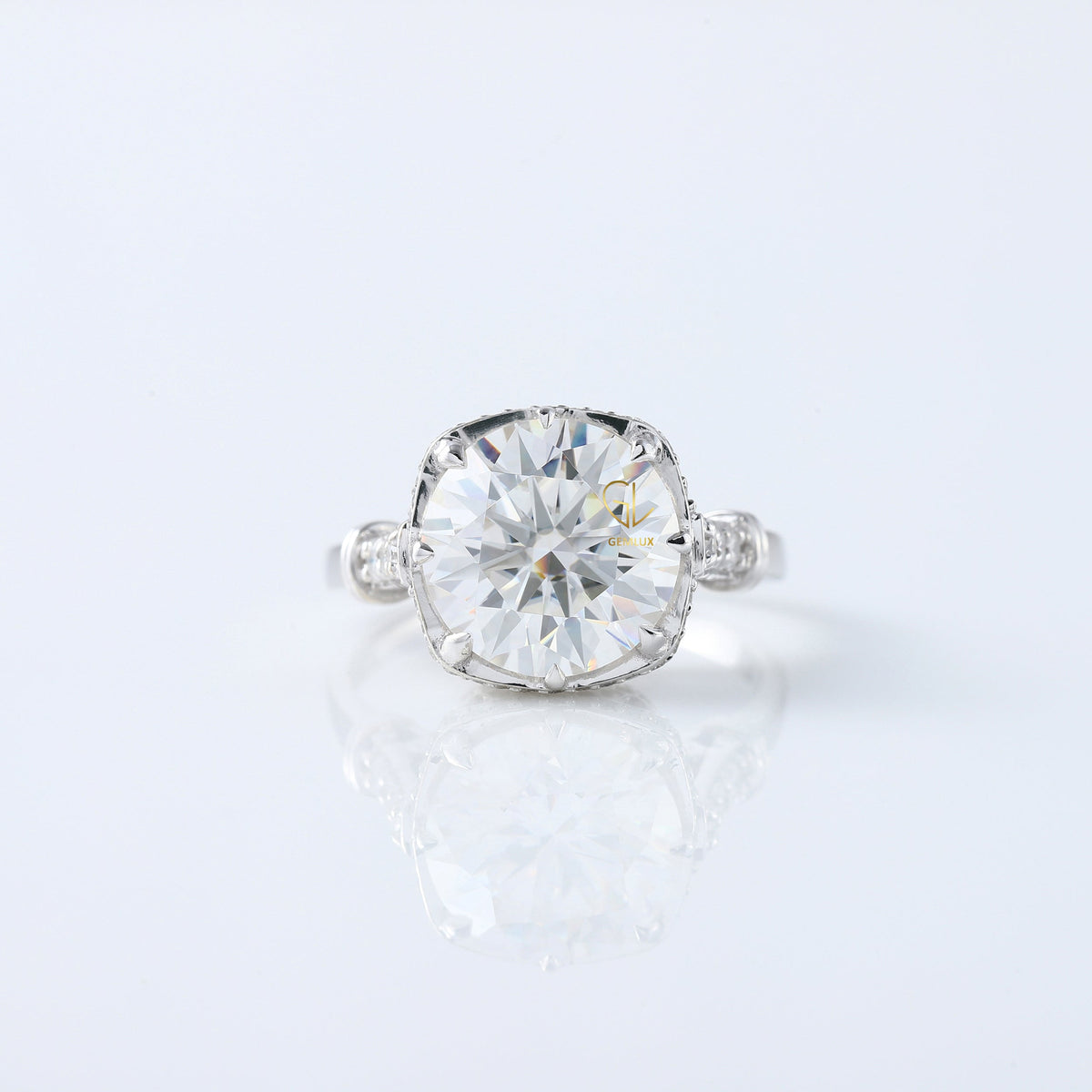 5 Ct Round Cut Lab Grown Diamond Art Deco Ring