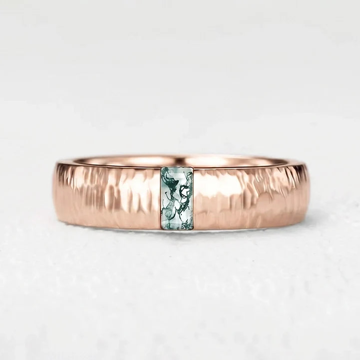 Silas’s Inlay | Moss Agate Textured Men's Wedding Band