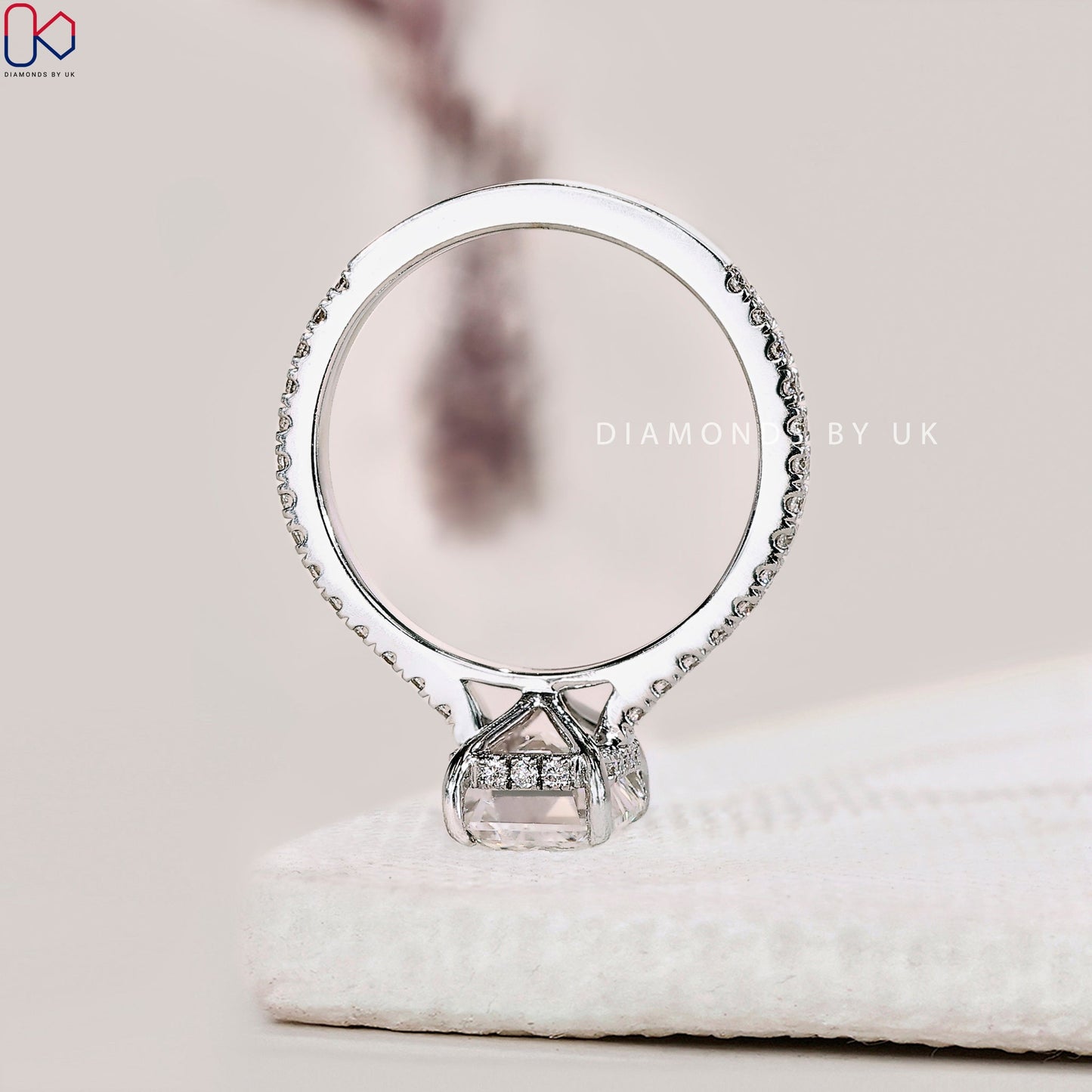 Emerald Cut Diamond Engagement Ring In Pave Setting