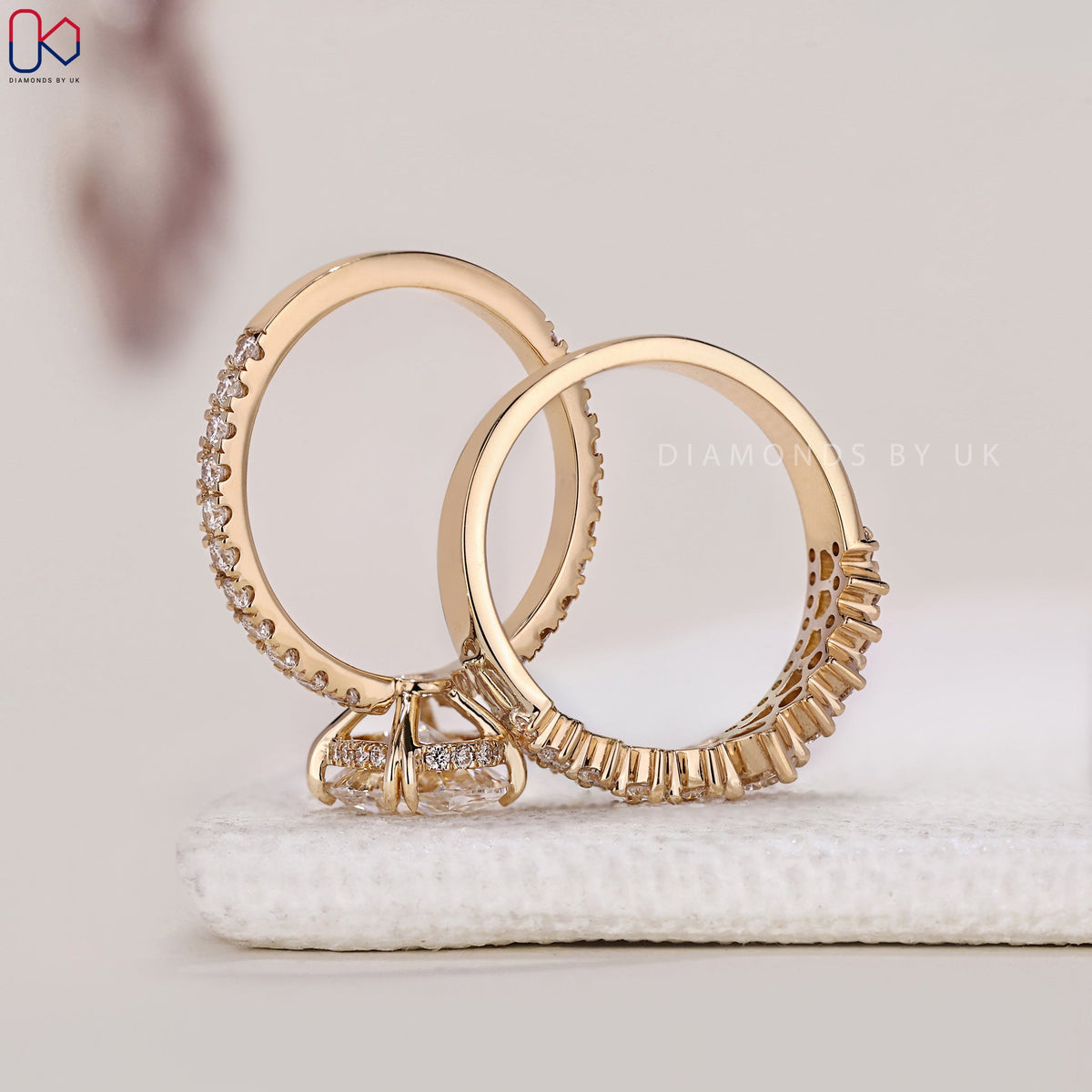 Oval Diamond Pave Engagement Ring with Wedding Band