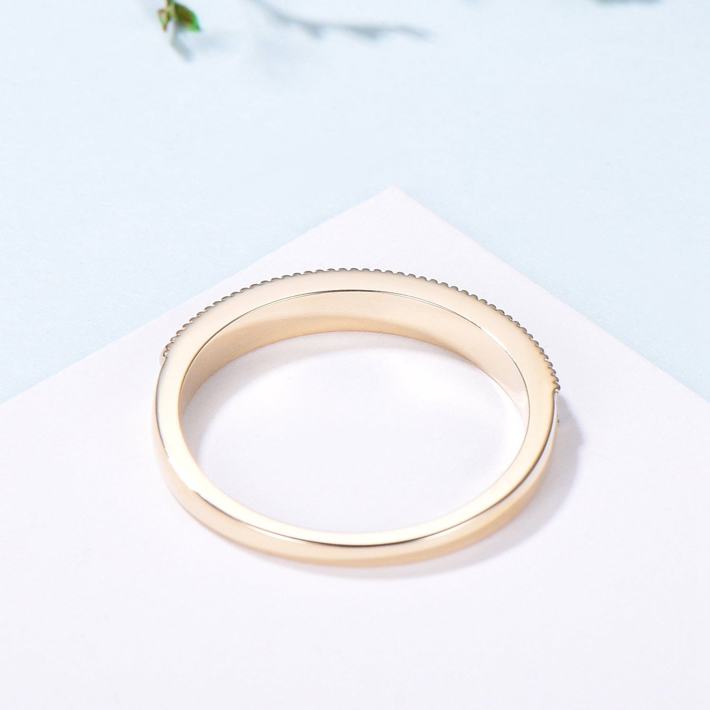 Freshwater Pearl Wedding Ring - 14k Gold Milgrain Anniversary Band