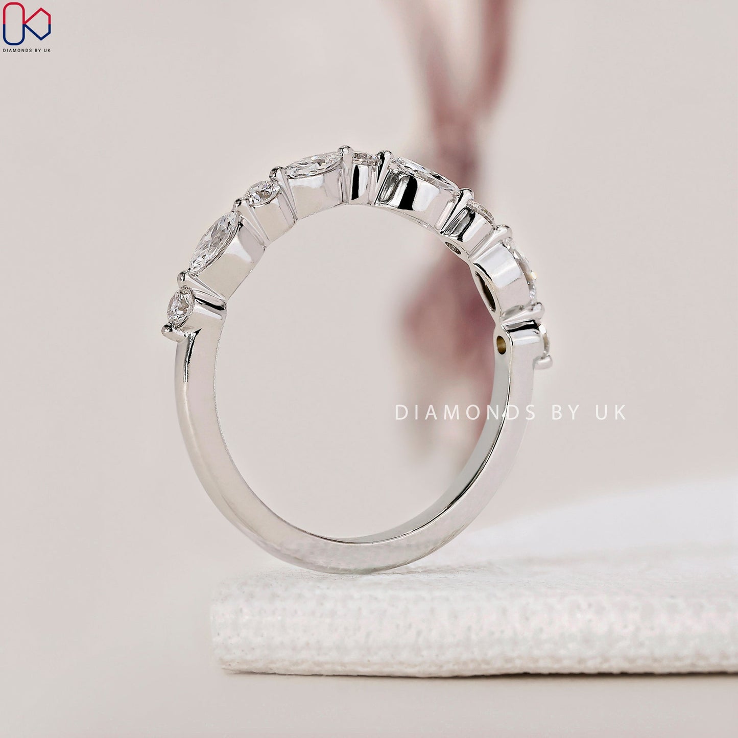 Curved Diamond Wedding Band - White Gold