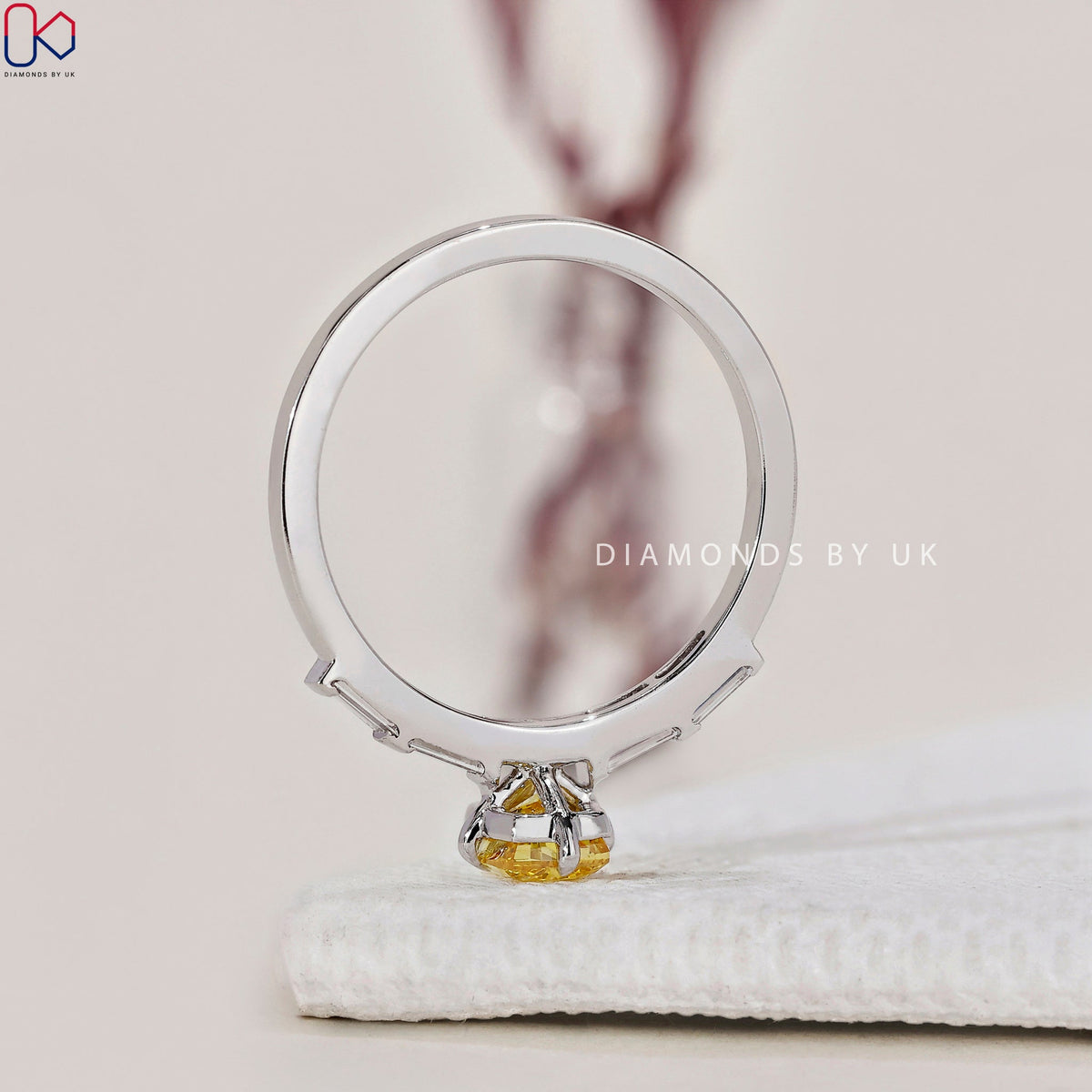 Yellow Cushion Diamond Ring In White Gold