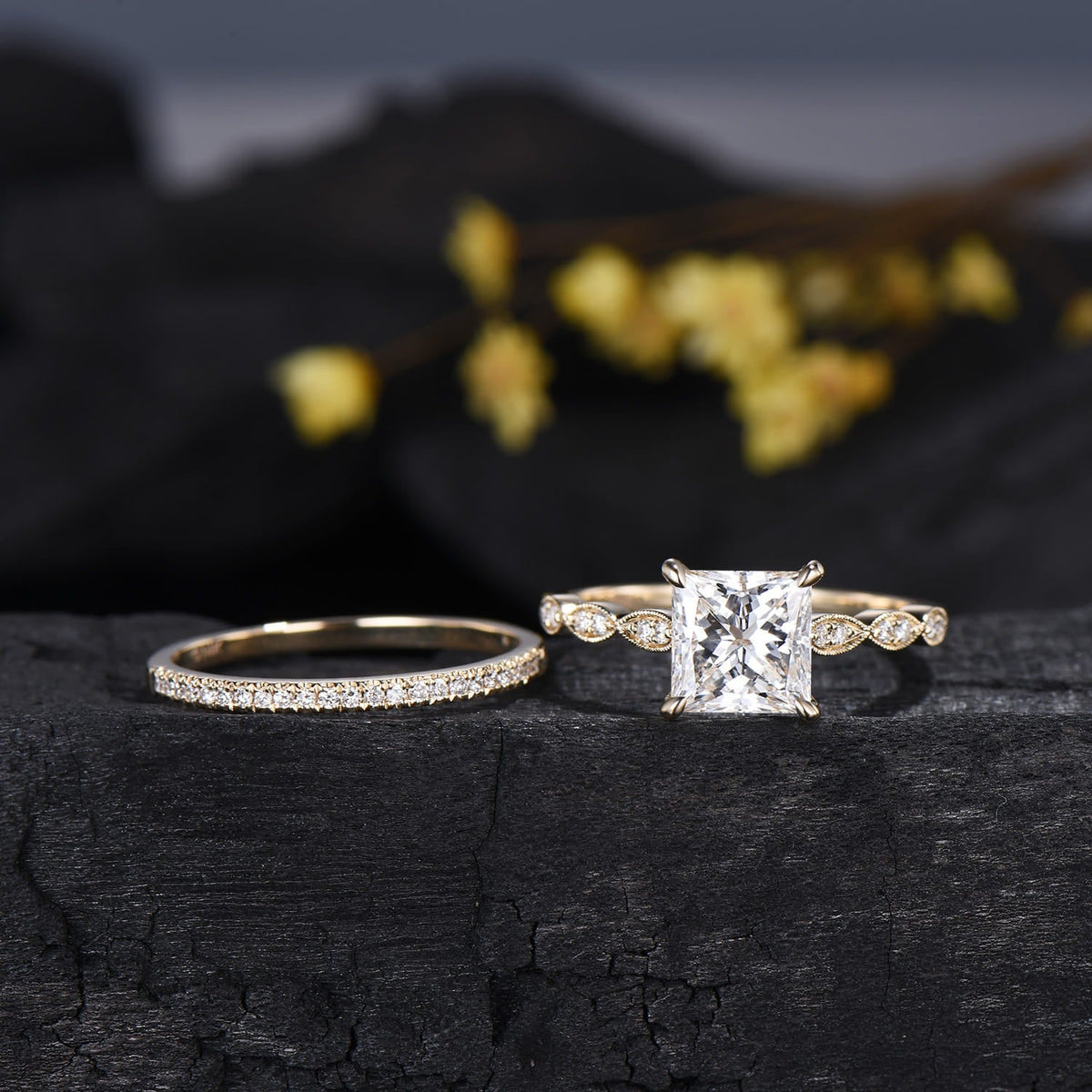 2 Carat Princess Cut Lab Grown Diamond Engagement Ring Set