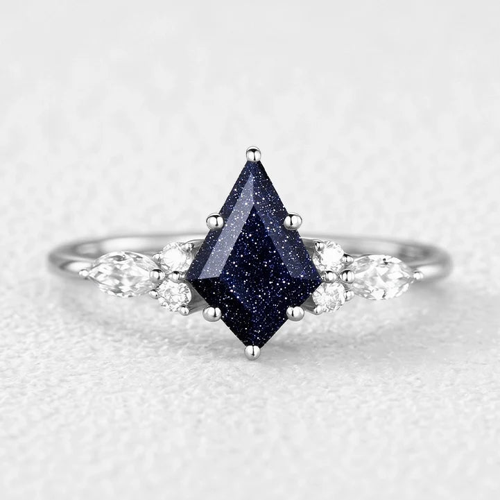 Stella’s Spark | Kite Cut Blue Sandstone & Marquise Moissanite Bridal Set 2pcs