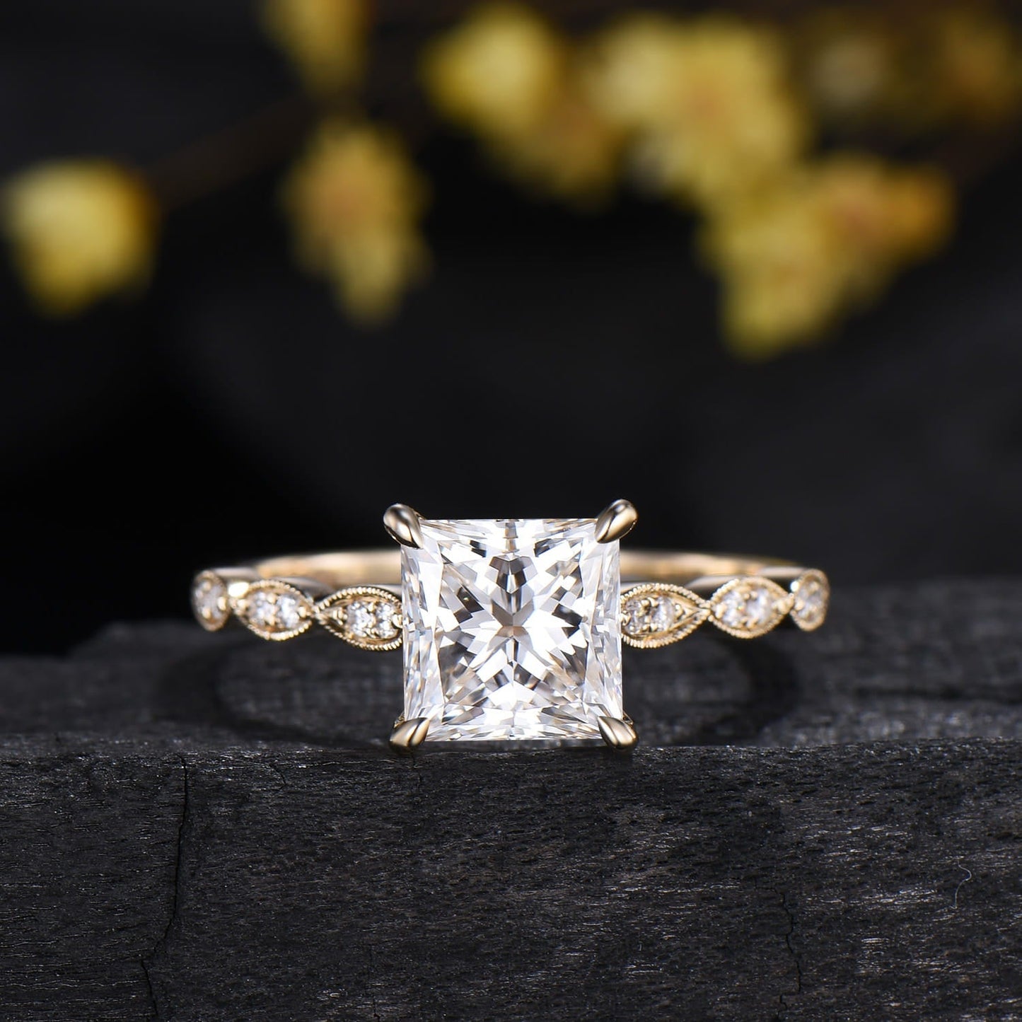 2 Carat Princess Cut Lab Grown Diamond Engagement Ring Set