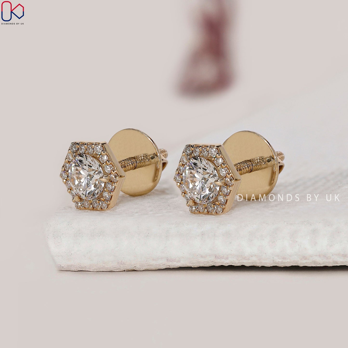 Round Diamond Halo Stud Earrings