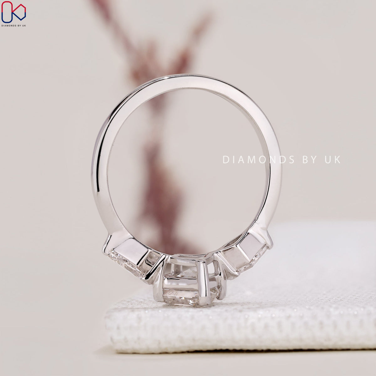 Lozenge Cut Diamond Ring With Kite Side Stones