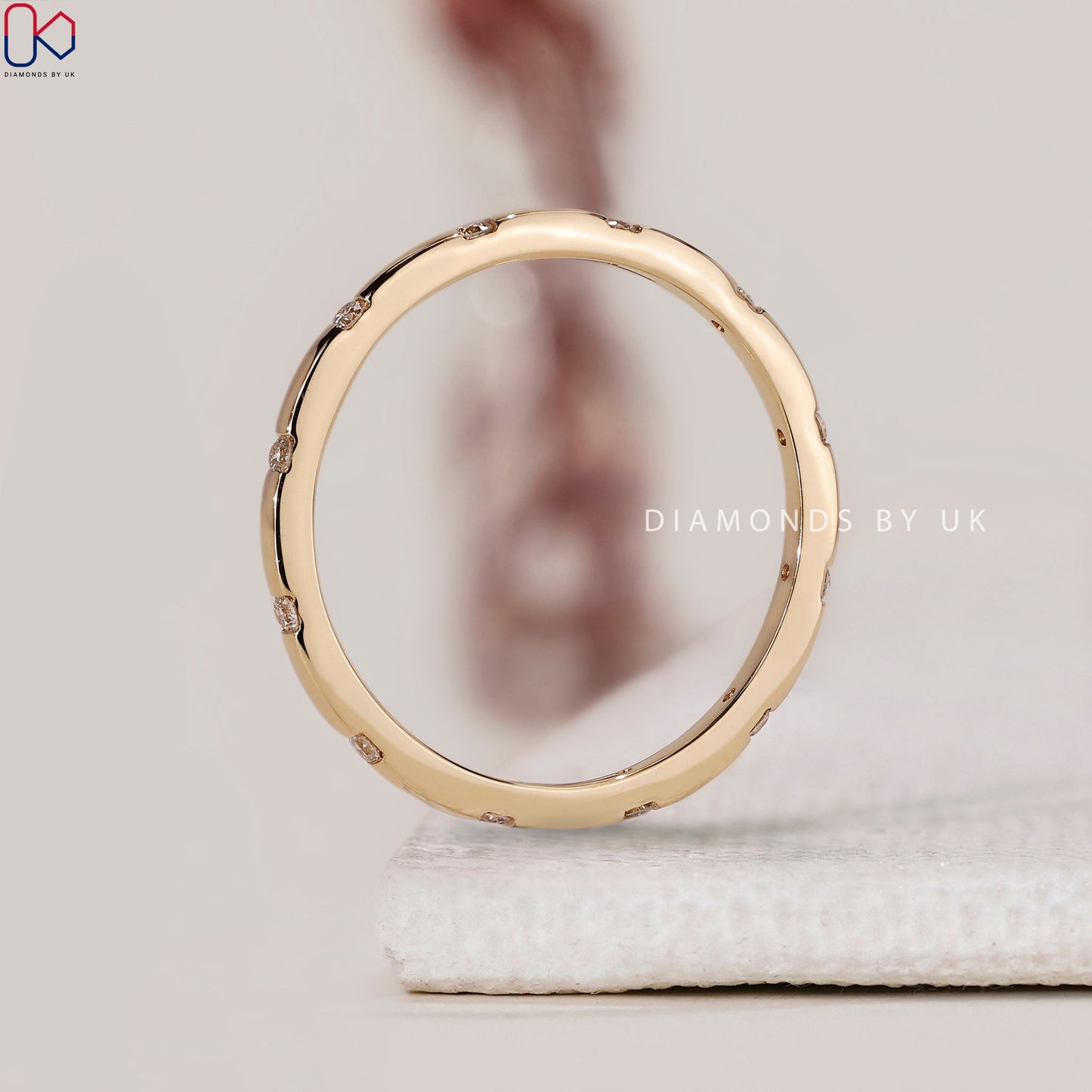 Round Diamond Wedding Band With Gypsy Setting