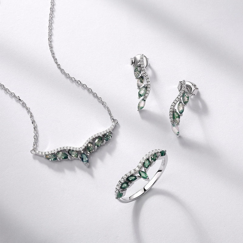 Luxury Marqusie Cut Green Moss Agate Leaf Vine Earrings