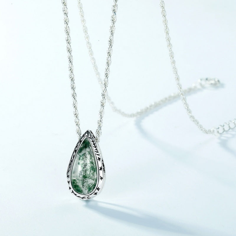 Heirloom Moss Agate Pear Pendant â€?Intricate Vine