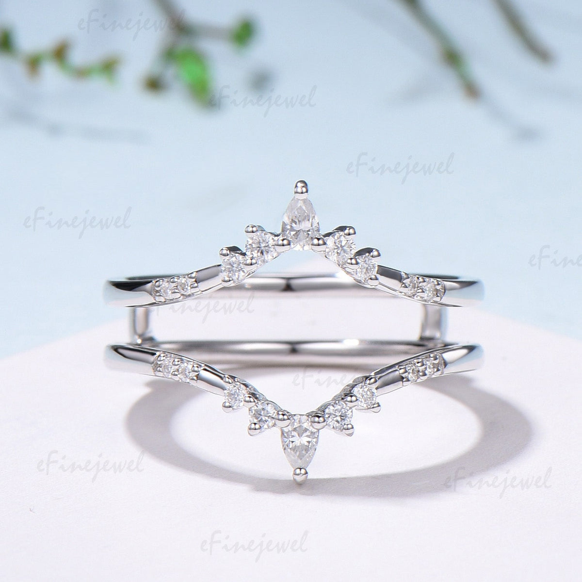 Double Curved Diamond Wedding Band Enhancer, Marquise & Round Moissanite Alternative Ring Guard for Women
