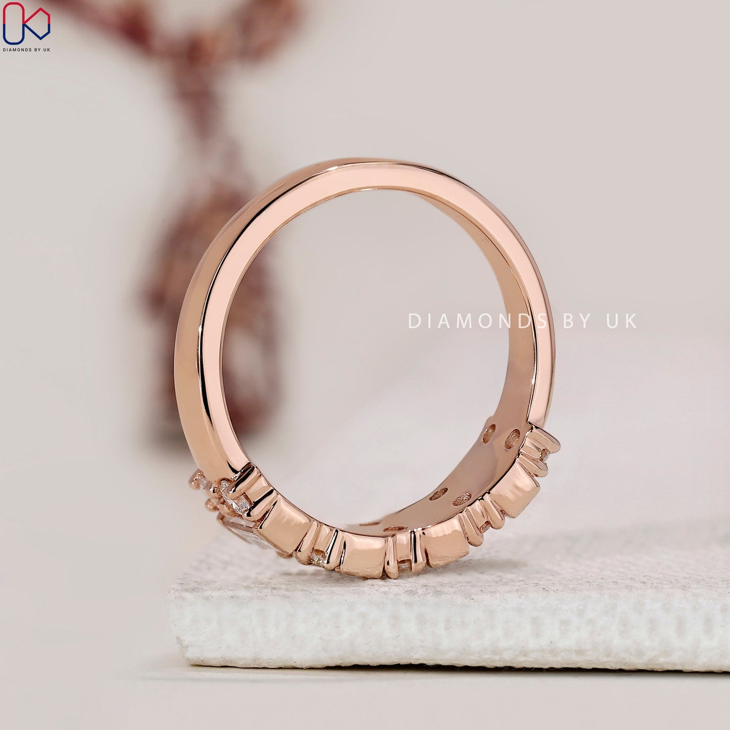 Baguette And Round Diamond Band With Semi Bezel Setting
