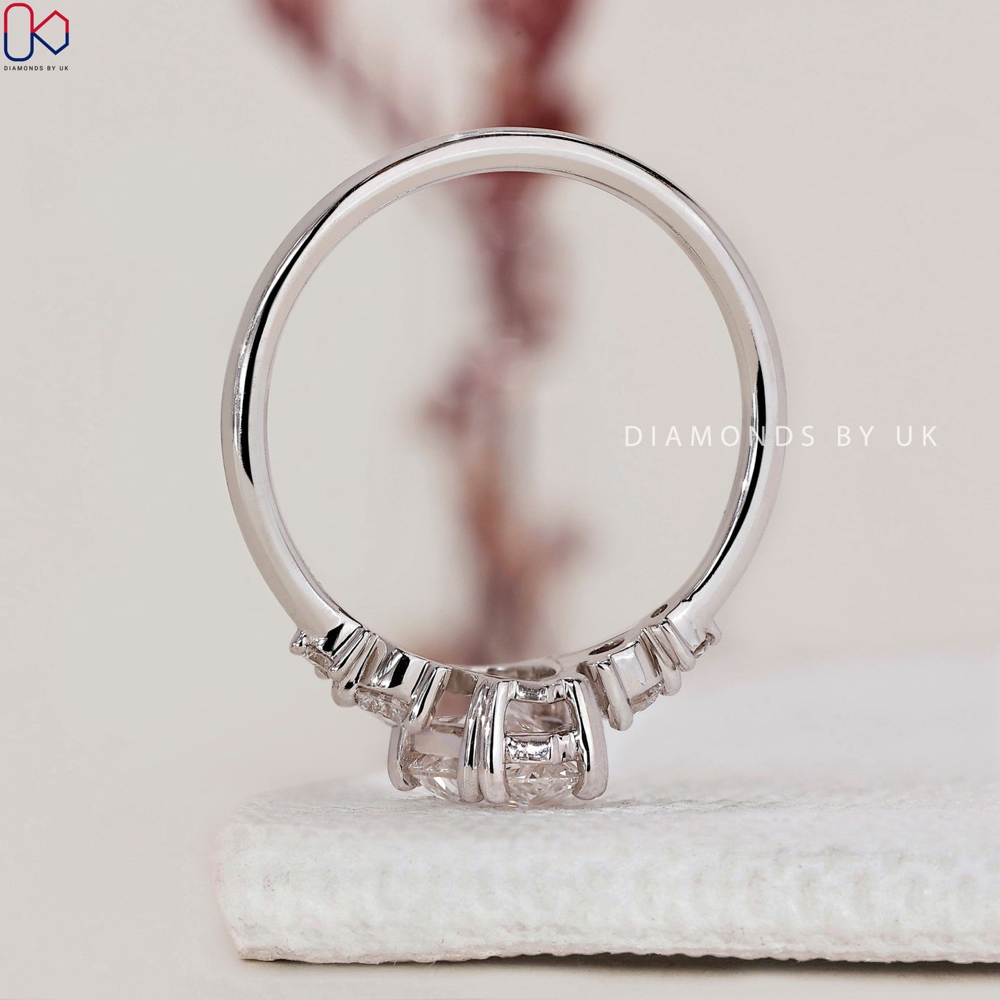 Pear Diamond Engagement Ring - 5 Stone